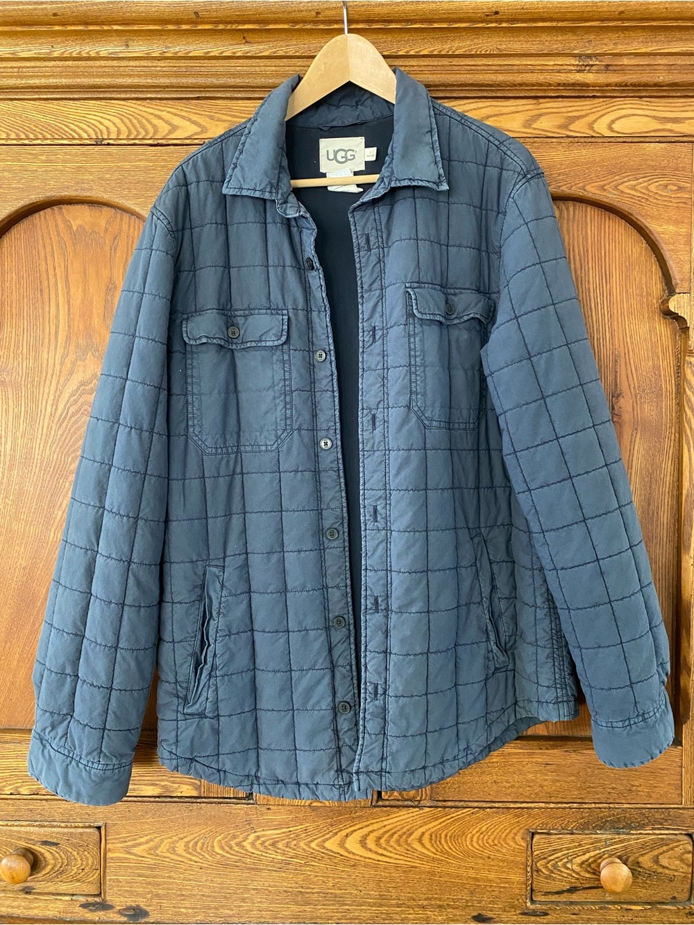 UGG quilted cotton shirt jacket insulated L faded navy blue shacket